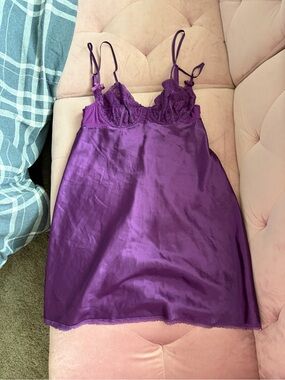 Morgan Taylor Purple Satin Lace Chemise Slip